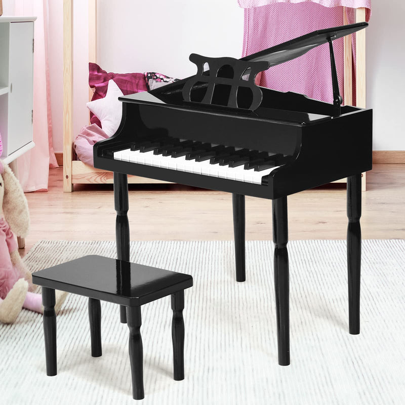 Load image into Gallery viewer, Goplus 30-Key Classical Kids Piano, Mini Grand Piano Wooden Learn-to-Play Musical Instrument Toy with Bench (4 Straight Leg-Black)