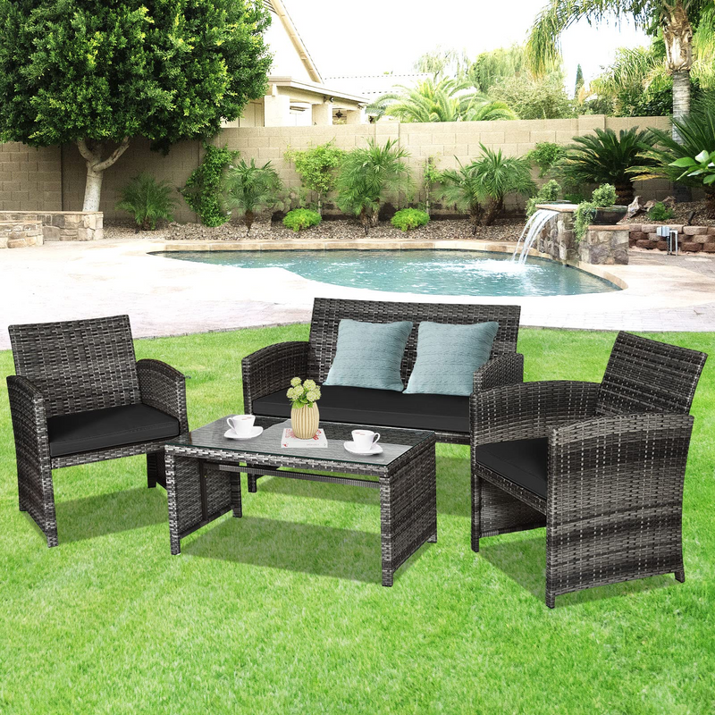 Load image into Gallery viewer, Goplus 4-Piece Rattan Patio Furniture Set, Wicker Rattan Furniture Set