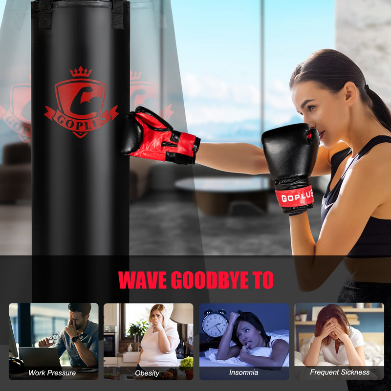 Load image into Gallery viewer, Goplus Punching Bag for Adults, 63LBS Filled Hanging Boxing Bag Set with 12OZ Boxing Gloves & 95" Hand Wraps - GoplusUS