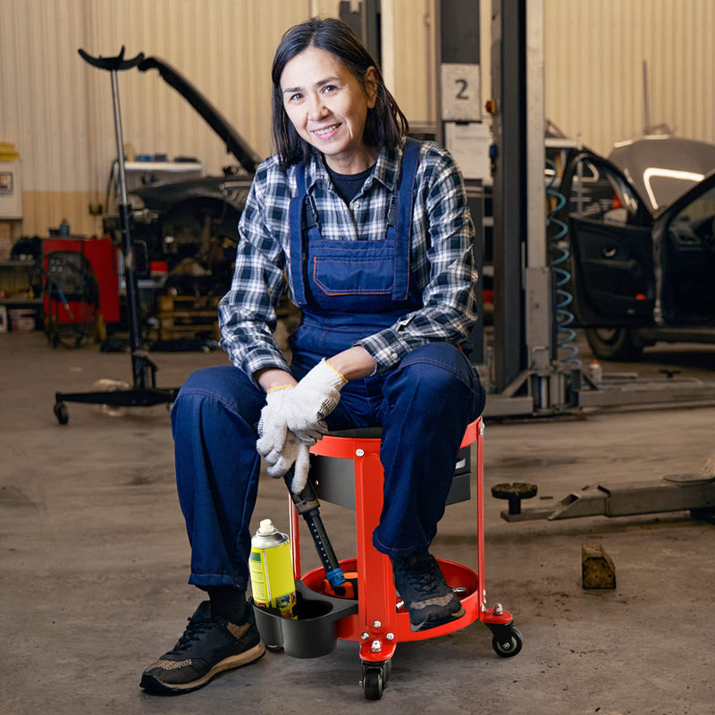 Load image into Gallery viewer, Goplus Rolling Mechanic Stool, Pneumatic Shop Stool Creeper Seat with Removable Padded Seat