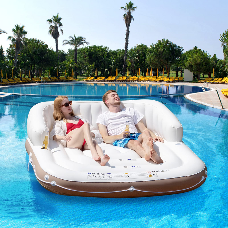 Load image into Gallery viewer, Goplus Inflatable Pool Float with Canopy, 71" x 71" Floating Lounge Island w/UPF50+ Retractable Removable Canopy - GoplusUS