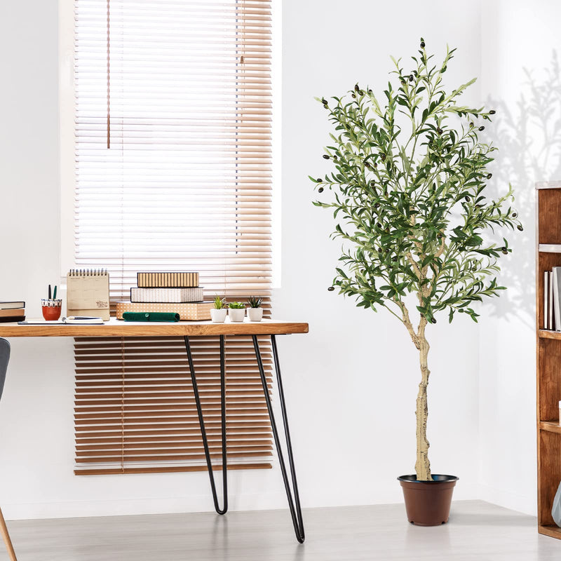 Load image into Gallery viewer, Goplus 6ft Artificial Olive Tree, Tall Fake Potted Olive Silk Tree with Planter