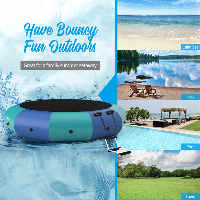 Load image into Gallery viewer, Inflatable Water Trampoline, 10FT/12FT/15FT Recreational Water Bouncer w/ Electric Inflator, Rope Ladder - GoplusUS