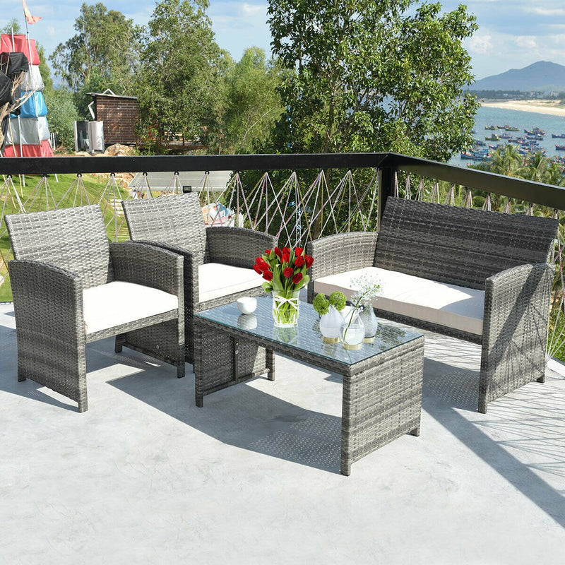 Load image into Gallery viewer, Goplus 4-Piece Rattan Patio Furniture Set, Wicker Rattan Furniture Set