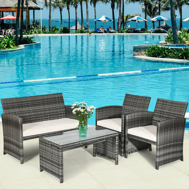 Load image into Gallery viewer, Goplus 4-Piece Rattan Patio Furniture Set, Wicker Rattan Furniture Set