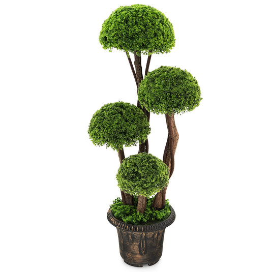 Goplus 3 FT Artificial Cypress Topiary Ball Tree Faux Greenery Plant with Cement-Filled Planter (1/2 Pack)