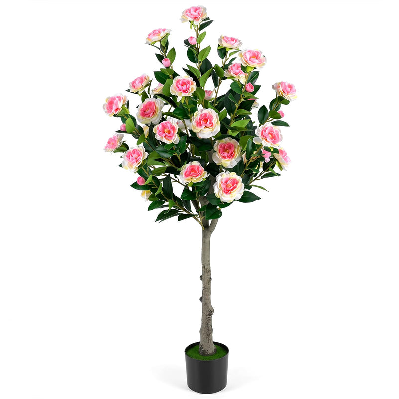 Load image into Gallery viewer, Goplus 50.5" Artificial Camellia Tree with 27 Camellia Blossoms | Realistic Fake Potted Floral Tree
