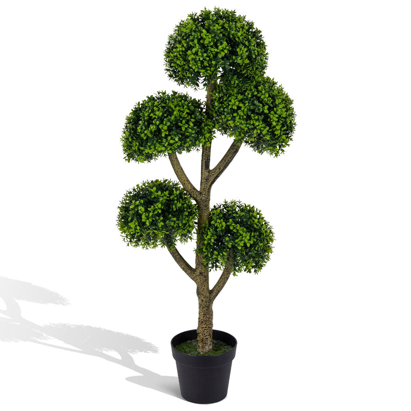 Load image into Gallery viewer, Goplus 46" Artificial Boxwood Topiary Tree with 5 Ball-Shaped Topiaries
