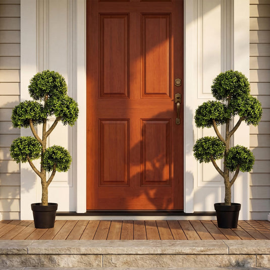 Goplus 46" Artificial Boxwood Topiary Tree with 5 Ball-Shaped Topiaries