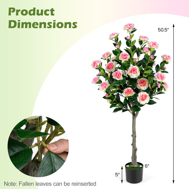 Load image into Gallery viewer, Goplus 50.5" Artificial Camellia Tree with 27 Camellia Blossoms | Realistic Fake Potted Floral Tree
