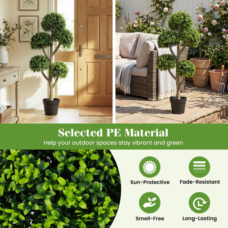 Load image into Gallery viewer, Goplus 46" Artificial Boxwood Topiary Tree with 5 Ball-Shaped Topiaries
