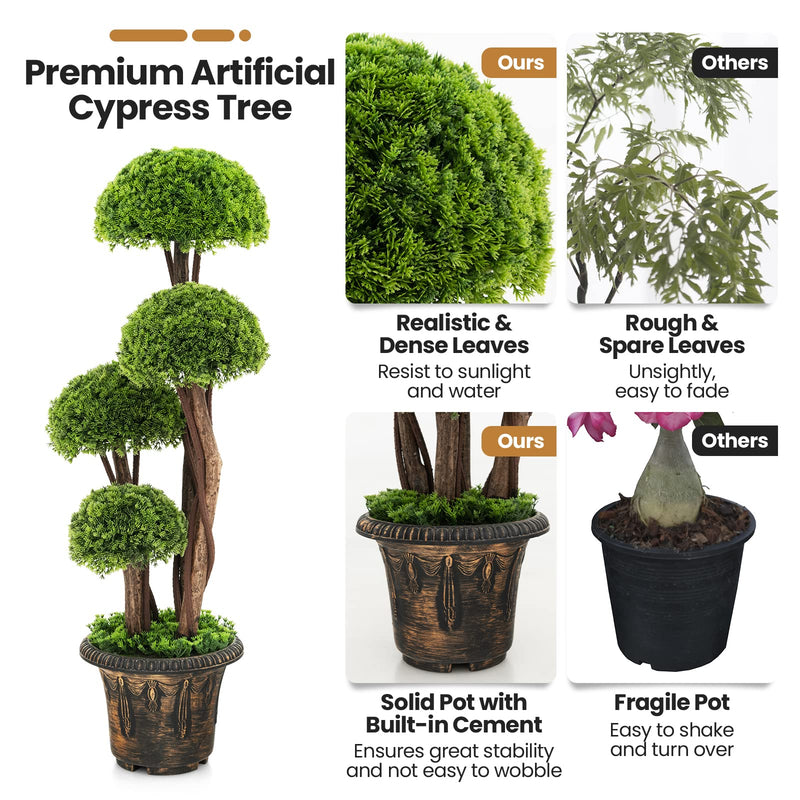 Load image into Gallery viewer, Goplus 3 FT Artificial Cypress Topiary Ball Tree Faux Greenery Plant with Cement-Filled Planter (1/2 Pack)

