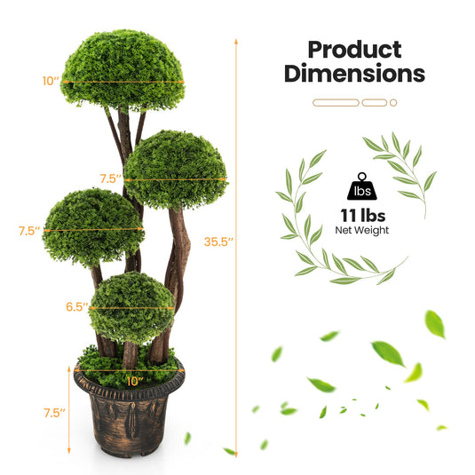 Goplus 3 FT Artificial Cypress Topiary Ball Tree Faux Greenery Plant with Cement-Filled Planter (1/2 Pack)