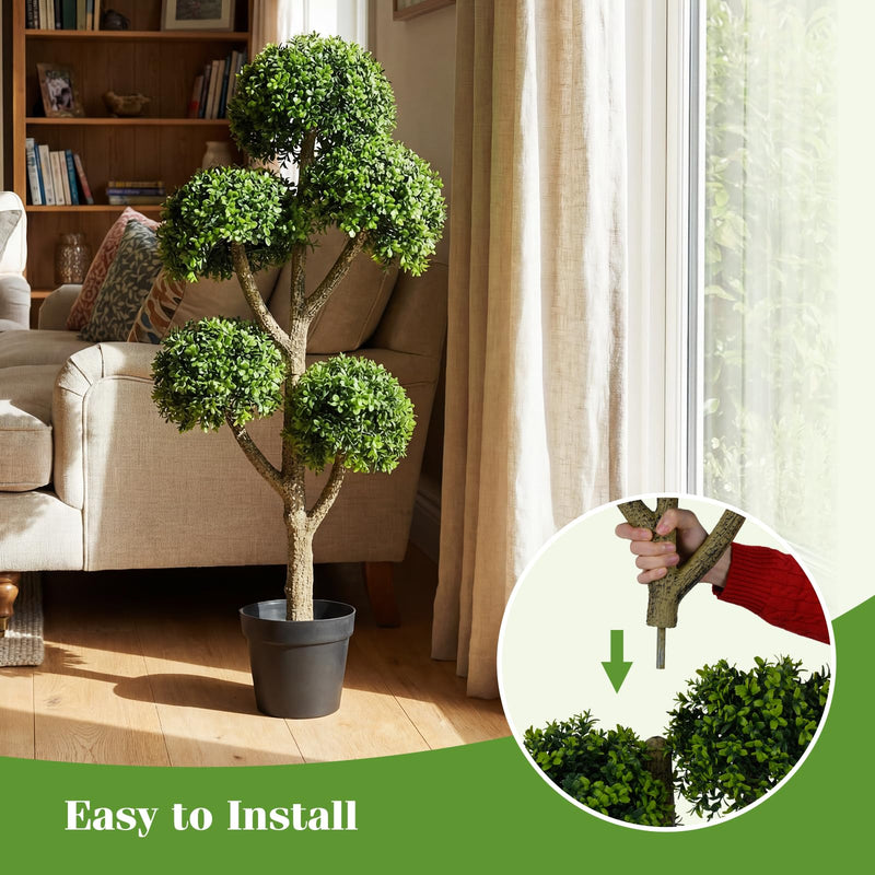 Load image into Gallery viewer, Goplus 46" Artificial Boxwood Topiary Tree with 5 Ball-Shaped Topiaries
