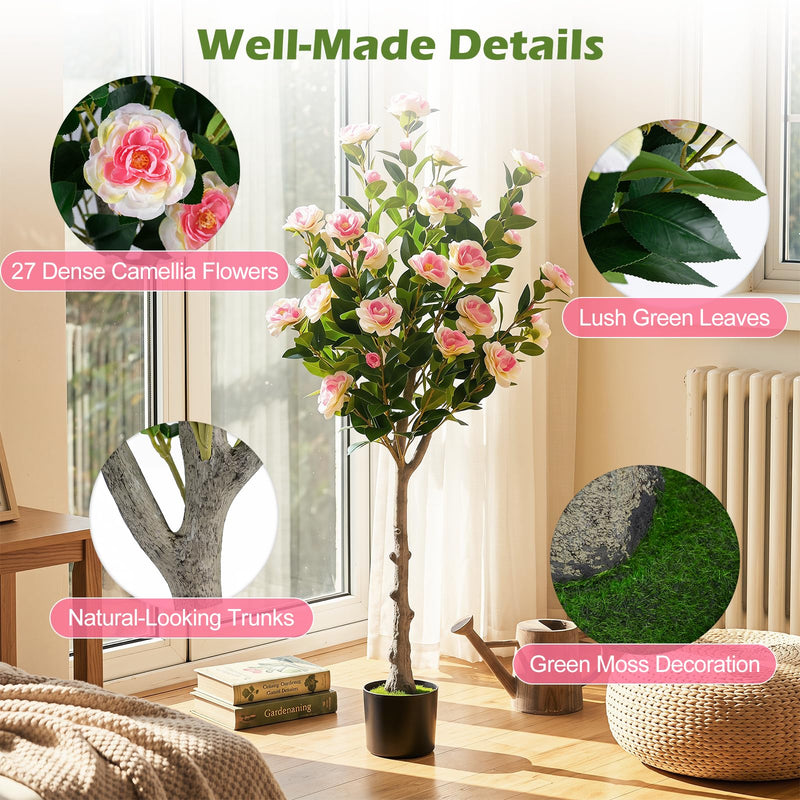 Load image into Gallery viewer, Goplus 50.5" Artificial Camellia Tree with 27 Camellia Blossoms | Realistic Fake Potted Floral Tree

