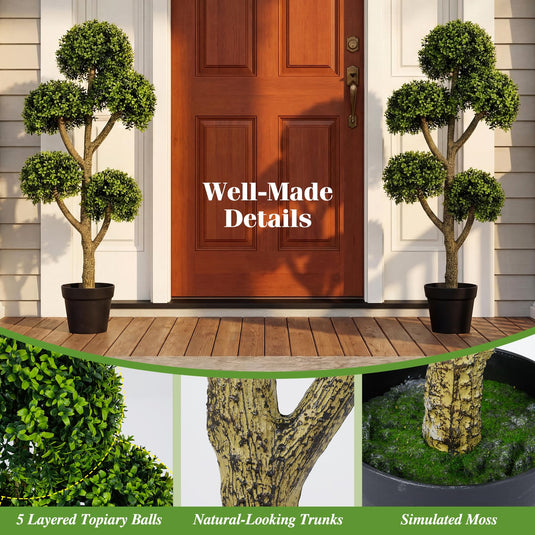 Goplus 46" Artificial Boxwood Topiary Tree with 5 Ball-Shaped Topiaries