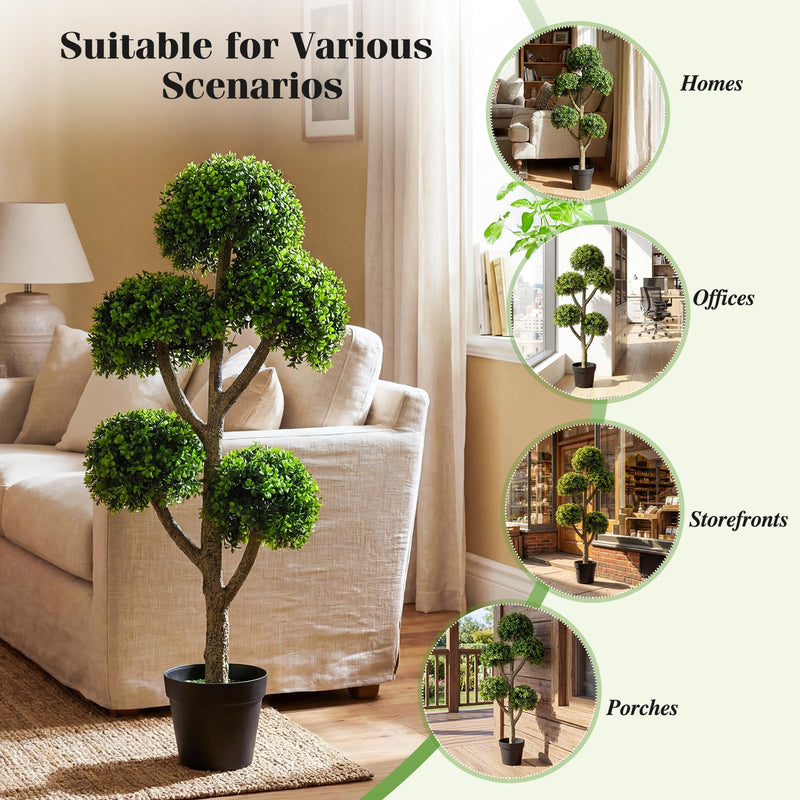 Load image into Gallery viewer, Goplus 46" Artificial Boxwood Topiary Tree with 5 Ball-Shaped Topiaries
