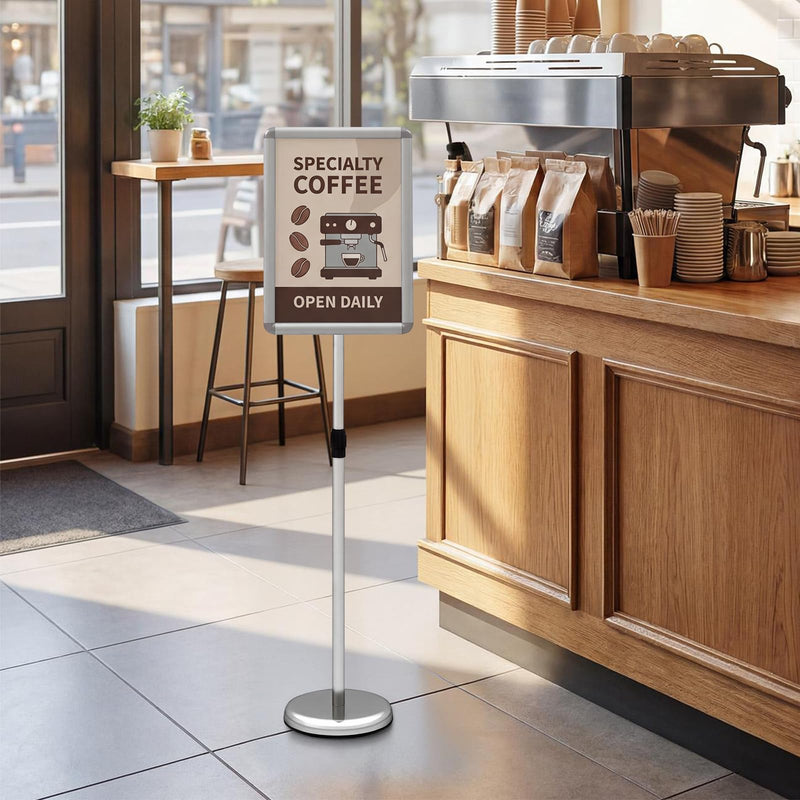Load image into Gallery viewer, Goplus 11 x 17 Inch Height Adjustable Floor Standing Poster Stand with Snap-Open Frame &amp; 360° Rotation
