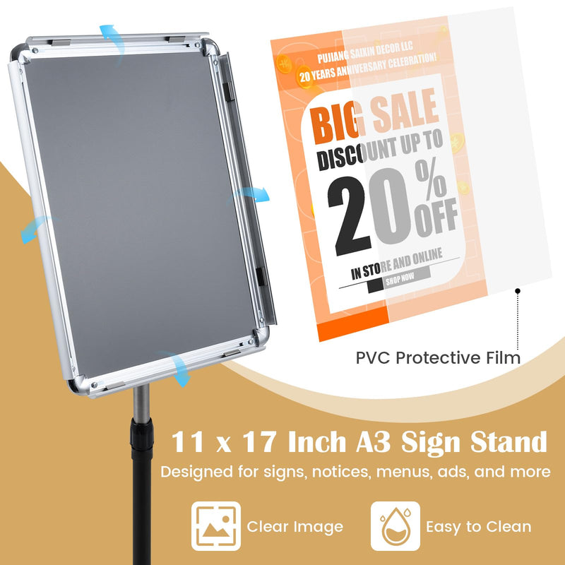Load image into Gallery viewer, Goplus 11 x 17 Inch Height Adjustable Floor Standing Poster Stand with Snap-Open Frame &amp; 360° Rotation
