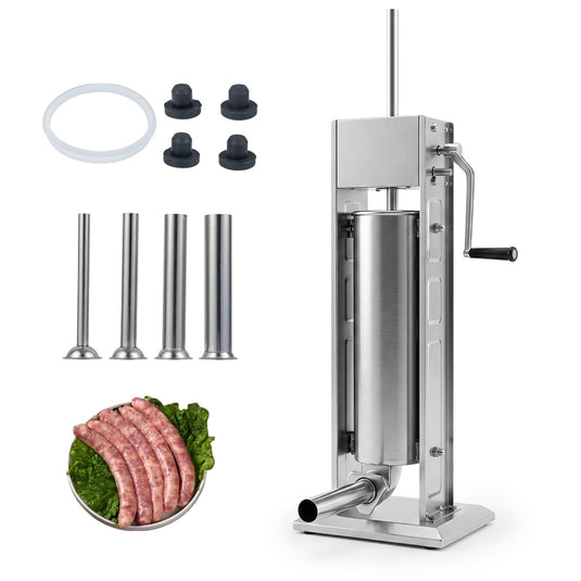 Goplus Manual Sausage Stuffer | Stainless Steel Meat Filling Machine w/2 Speeds & 4 Stuffing Tubes
