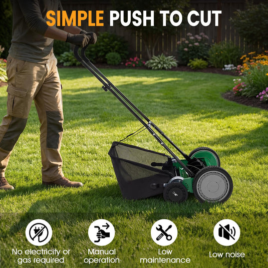 Goplus 18 Inch Push Reel Lawn Mower 5-Blade Manganese Steel Manual Grass Cutter