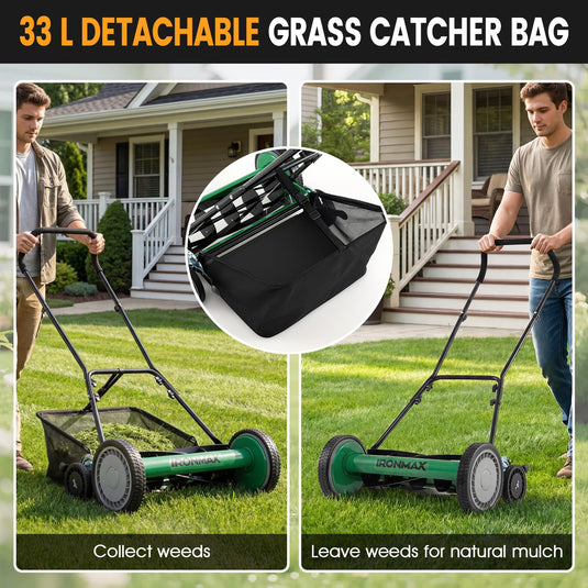 Goplus 18 Inch Push Reel Lawn Mower 5-Blade Manganese Steel Manual Grass Cutter