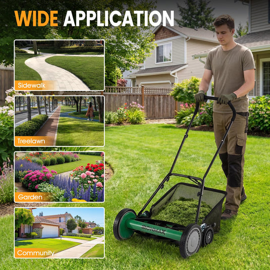 Goplus 18 Inch Push Reel Lawn Mower 5-Blade Manganese Steel Manual Grass Cutter