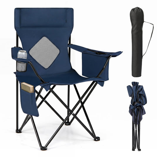 Goplus Folding Camping Chair w/Mesh Fabric Backrest Solid Metal Frame & Carrying Bag