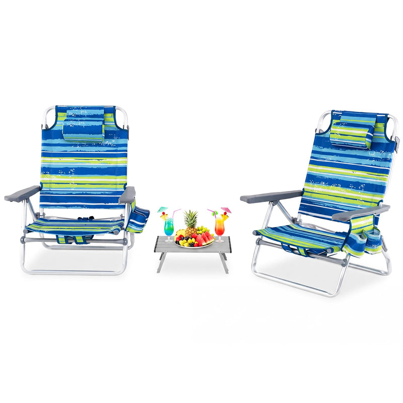 Load image into Gallery viewer, Goplus Folding Backpack Beach Chairs for Adults with 5 Positions Head Pillow &amp; Cooler Bag
