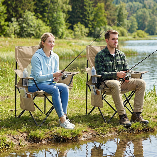 Goplus Folding Camping Chair w/Mesh Fabric Backrest Solid Metal Frame & Carrying Bag