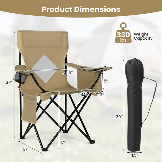 Goplus Folding Camping Chair w/Mesh Fabric Backrest Solid Metal Frame & Carrying Bag