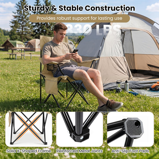 Goplus Folding Camping Chair w/Mesh Fabric Backrest Solid Metal Frame & Carrying Bag