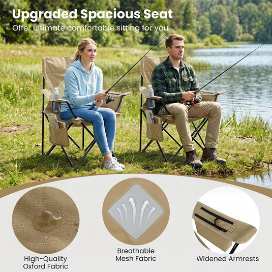 Goplus Folding Camping Chair w/Mesh Fabric Backrest Solid Metal Frame & Carrying Bag