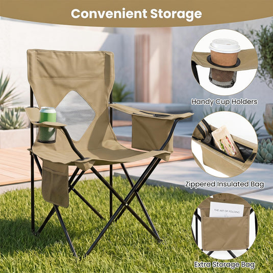 Goplus Folding Camping Chair w/Mesh Fabric Backrest Solid Metal Frame & Carrying Bag