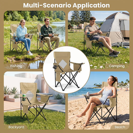 Goplus Folding Camping Chair w/Mesh Fabric Backrest Solid Metal Frame & Carrying Bag