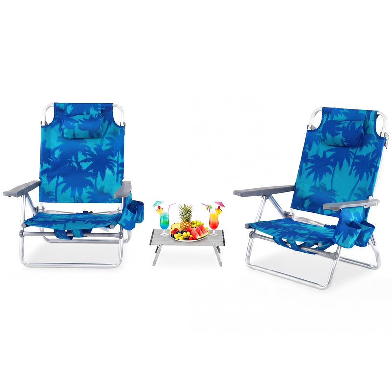 Load image into Gallery viewer, Goplus Folding Backpack Beach Chairs for Adults with 5 Positions Head Pillow &amp; Cooler Bag
