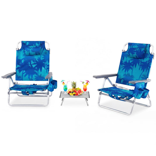 Goplus Folding Backpack Beach Chairs for Adults with 5 Positions Head Pillow & Cooler Bag