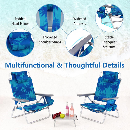 Goplus Folding Backpack Beach Chairs for Adults with 5 Positions Head Pillow & Cooler Bag