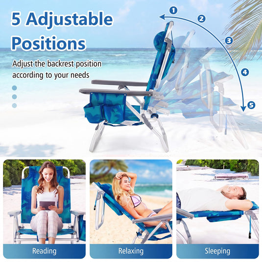 Goplus Folding Backpack Beach Chairs for Adults with 5 Positions Head Pillow & Cooler Bag