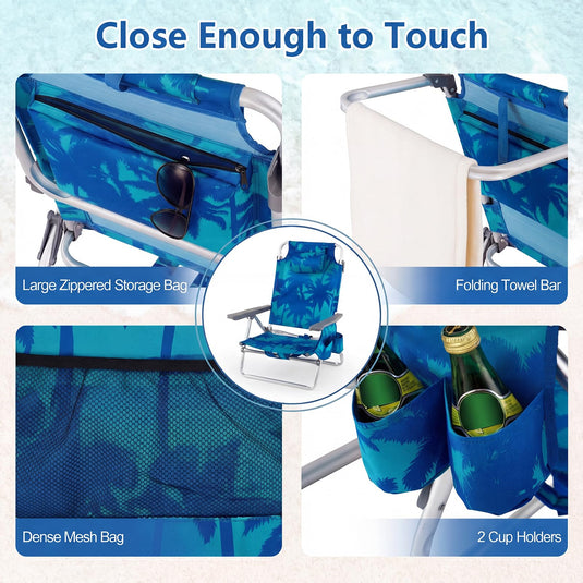 Goplus Folding Backpack Beach Chairs for Adults with 5 Positions Head Pillow & Cooler Bag