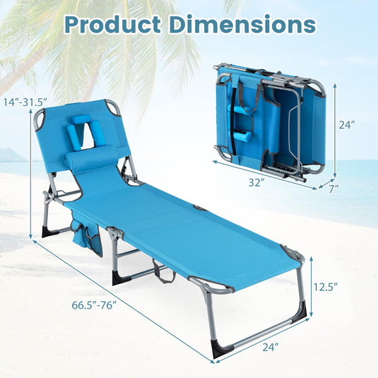 Folding Beach Lounge Chair w/ 4-Position Adjustable Backrest