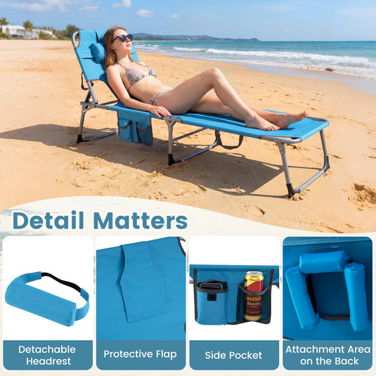 Folding Beach Lounge Chair w/ 4-Position Adjustable Backrest