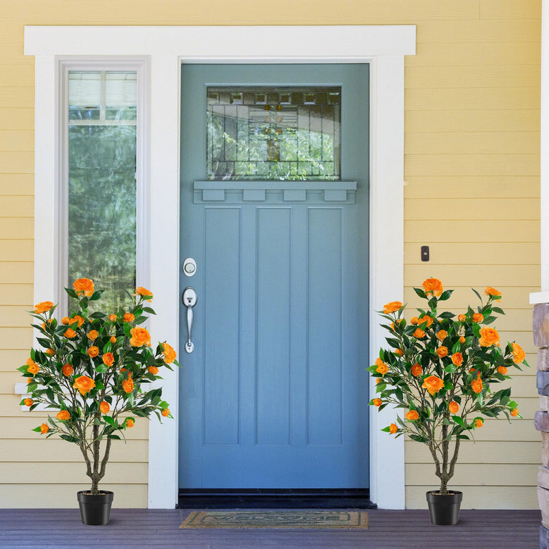 Load image into Gallery viewer, Goplus 40" Artificial Camellia Tree Faux Camellia Potted Plant in Cement-Filled Pot (1/2 Pack)
