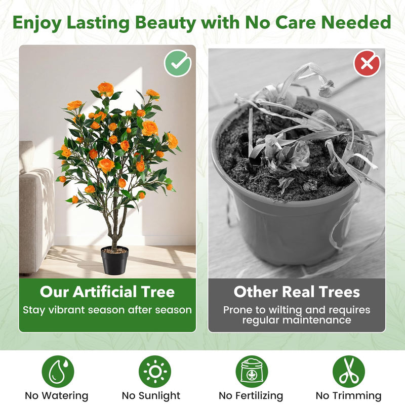 Load image into Gallery viewer, Goplus 40" Artificial Camellia Tree Faux Camellia Potted Plant in Cement-Filled Pot (1/2 Pack)
