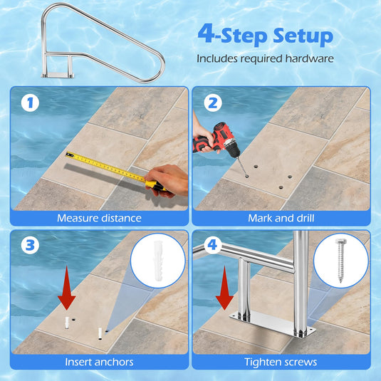 Goplus 1PC/ 2PCS Pool Handrail for Inground Pools w/Base Plate (50" x 30" (LxH))