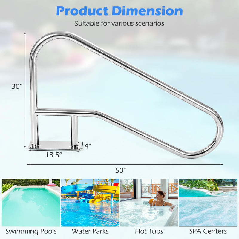 Load image into Gallery viewer, Goplus 1PC/ 2PCS Pool Handrail for Inground Pools w/Base Plate (50" x 30" (LxH))
