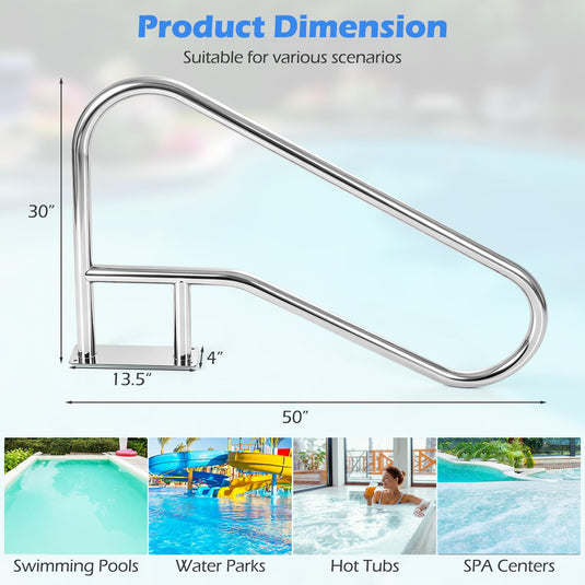 Goplus 1PC/ 2PCS Pool Handrail for Inground Pools w/Base Plate (50" x 30" (LxH))