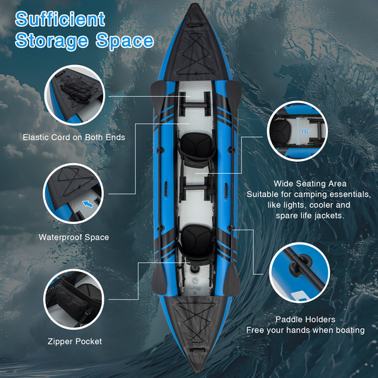 Goplus 12.5 ft Inflatable Tandem Kayak | 1-2 Person Canoe | 507 lbs Capacity | Includes All Accessories & Carry Bag