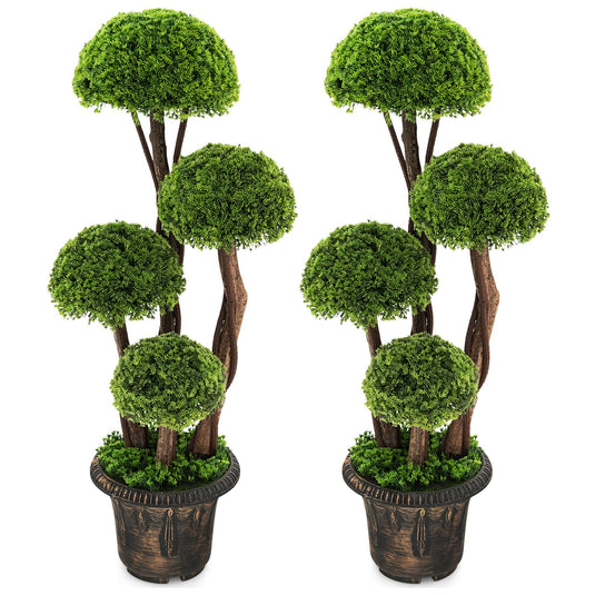 Goplus 3 FT Artificial Cypress Topiary Ball Tree Faux Greenery Plant with Cement-Filled Planter (1/2 Pack)