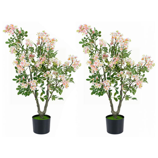 Goplus 36" Artificial Impatiens Blossom Tree w/Mini Fruits & Faux Grass